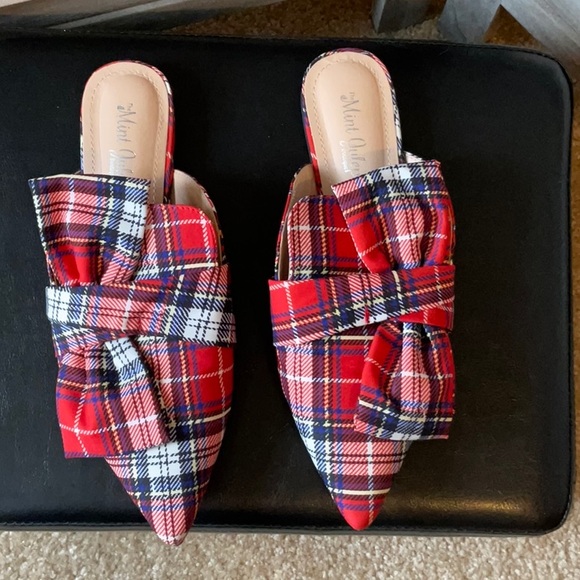 Red plaid flat mules - Picture 2 of 4